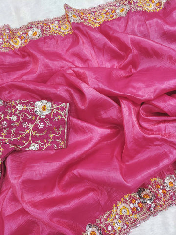 Attractive Gold Crush Embroidery Work Saree