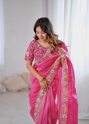Attractive Gold Crush Embroidery Work Saree