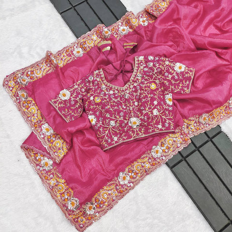 Attractive Gold Crush Embroidery Work Saree