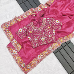 Attractive Gold Crush Embroidery Work Saree