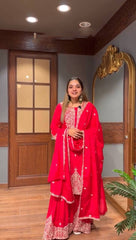 Ravishing Red Georgette Embroidery Work Sharara Suit