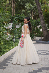 Trendy White Cotton With Kutchi Gamthi Work Lehenga Choli