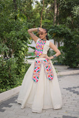 Trendy White Cotton With Kutchi Gamthi Work Lehenga Choli