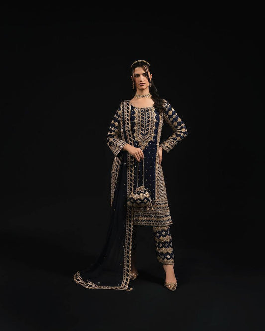 Alluring Blue Color Georgette Thread Work Palazzo Suit
