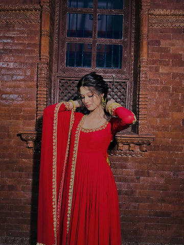 Adorable Green Georgette Embroidery Work Gown