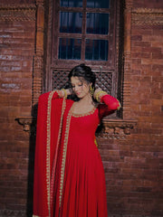 Adorable Green Georgette Embroidery Work Gown