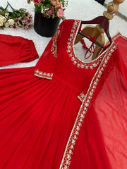 Adorable Green Georgette Embroidery Work Gown