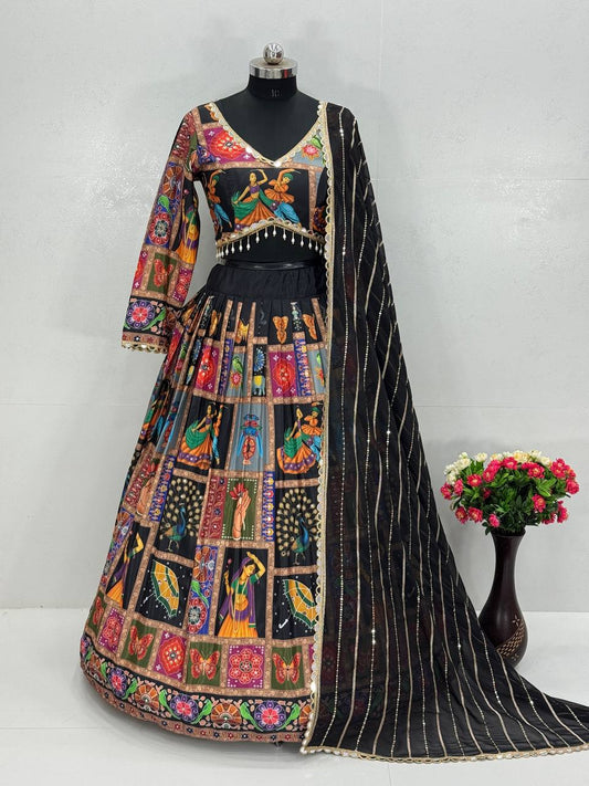 Designer Black Georgette Digital Print Lehenga Choli