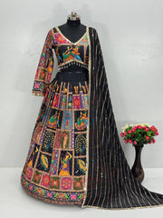 Designer Black Georgette Digital Print Lehenga Choli