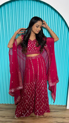 Glorious Red Georgette Mirror Work Palazzo Suit