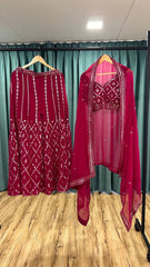 Glorious Red Georgette Mirror Work Palazzo Suit