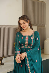 Designer Green Silk Embroidery Work Sharara Suit