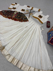 Precious White Cotton Gamthi Work Lehenga Choli