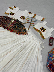 Precious White Cotton Gamthi Work Lehenga Choli