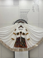 Precious White Cotton Gamthi Work Lehenga Choli