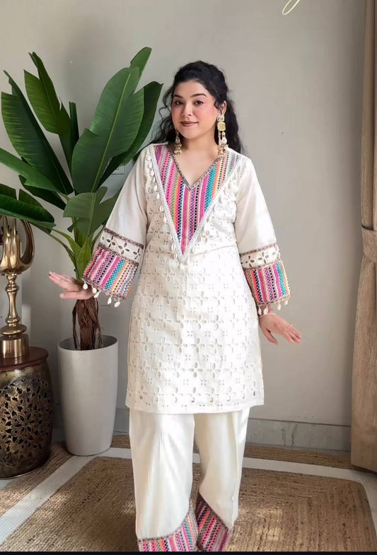 Gorgeous White Thread Work Co-ord Set