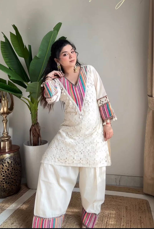 Gorgeous White Thread Work Co-ord Set
