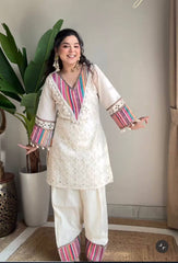 Gorgeous White Thread Work Co-ord Set