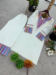 Gorgeous White Thread Work Co-ord Set
