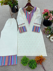 Gorgeous White Thread Work Co-ord Set