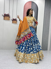 Navratri Special Yellow Cotton Gamthi Work Lehenga Choli