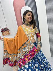 Navratri Special Yellow Cotton Gamthi Work Lehenga Choli