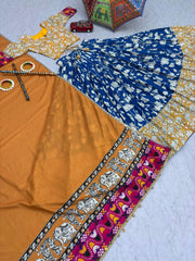 Navratri Special Yellow Cotton Gamthi Work Lehenga Choli