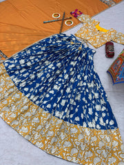 Navratri Special Yellow Cotton Gamthi Work Lehenga Choli