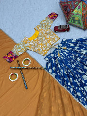 Navratri Special Yellow Cotton Gamthi Work Lehenga Choli