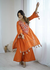 Ravishing Orange Cotton Work Co-ord Set