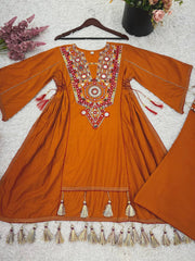 Ravishing Orange Cotton Work Co-ord Set