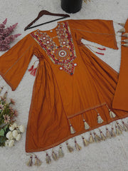 Ravishing Orange Cotton Work Co-ord Set