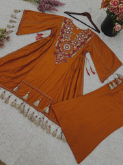 Ravishing Orange Cotton Work Co-ord Set