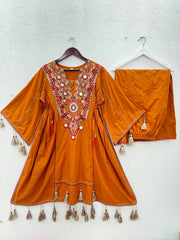 Ravishing Orange Cotton Work Co-ord Set