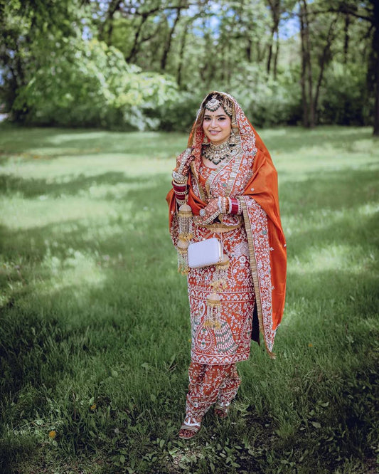 Bridal Wear Brown Color Heavy Work Punjabi Style Suit