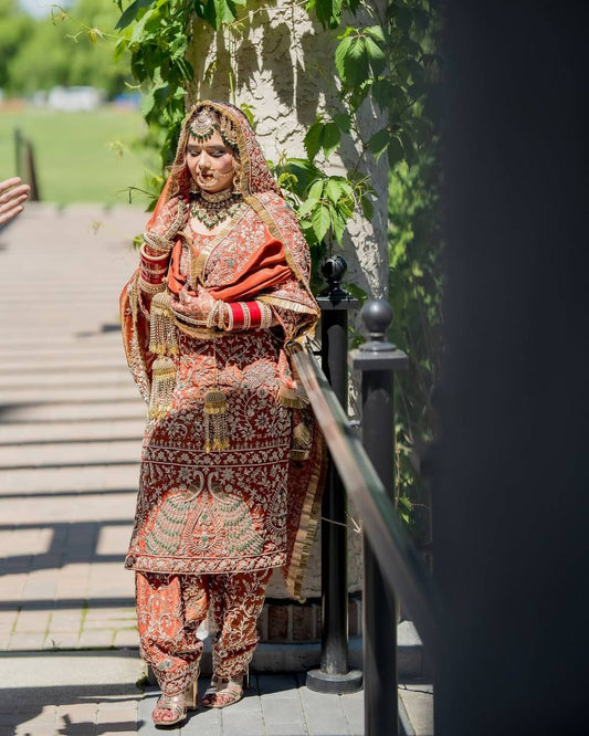 Bridal Wear Brown Color Heavy Work Punjabi Style Suit