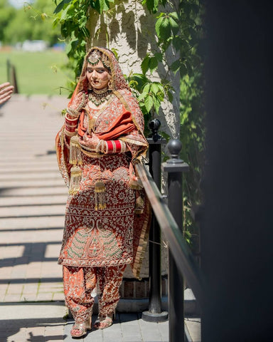 Bridal Wear Brown Color Heavy Work Punjabi Style Suit