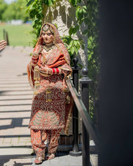 Bridal Wear Brown Color Heavy Work Punjabi Style Suit