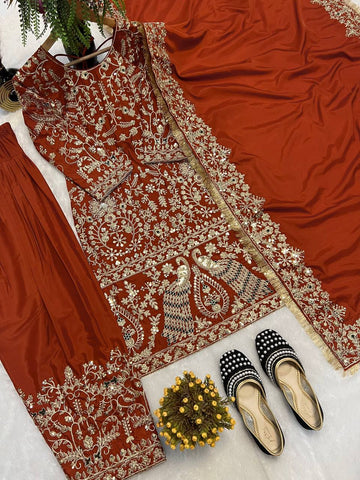 Bridal Wear Brown Color Heavy Work Punjabi Style Suit