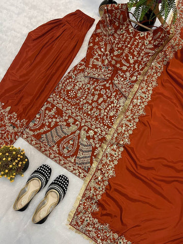 Bridal Wear Brown Color Heavy Work Punjabi Style Suit
