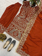 Bridal Wear Brown Color Heavy Work Punjabi Style Suit
