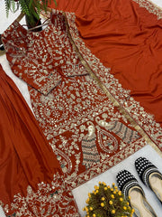 Bridal Wear Brown Color Heavy Work Punjabi Style Suit