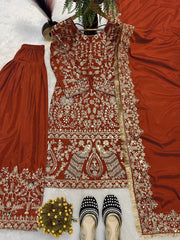 Bridal Wear Brown Color Heavy Work Punjabi Style Suit