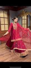 Alluring Red Silk with Sequence Work Sharara Suit