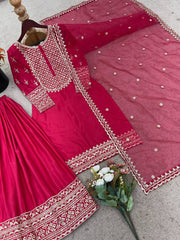 Alluring Red Silk with Sequence Work Sharara Suit