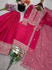 Alluring Red Silk with Sequence Work Sharara Suit