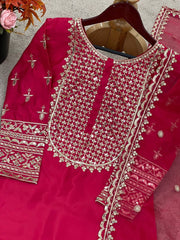 Alluring Red Silk with Sequence Work Sharara Suit