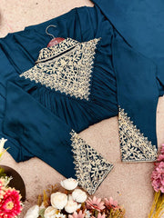 Gorgeous Royal Blue Chinon Embroidery Palazzo Suit
