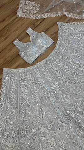 Marvelous Silver Net Sequence Work Lehenga Choli