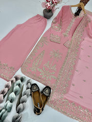 Ravishing Light Pink Georgette Embroidery Palazzo Suit